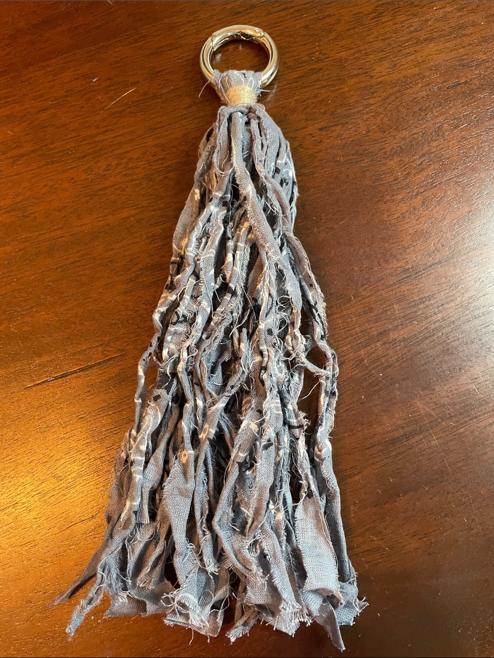 Y2K Frayed Bandana Tassel Keychain/Bag Charm in Gray
